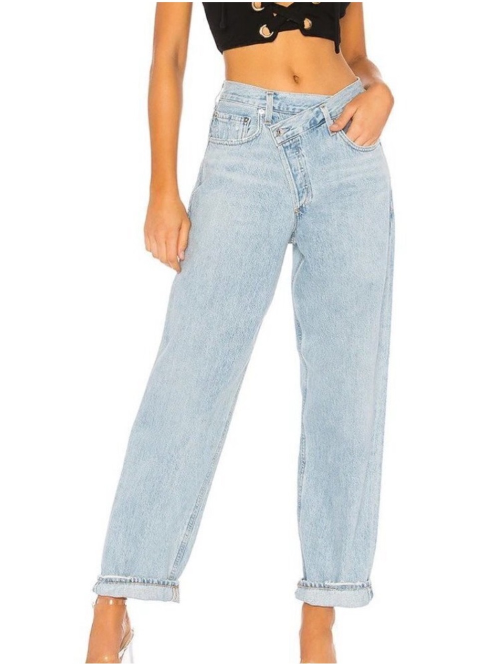 Agolde Criss Cross Light Wash Blue Jeans High Waist Straight Leg